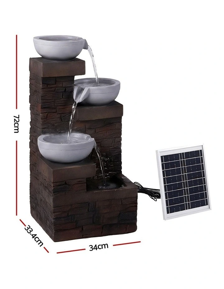 Gardeon Solar Fountain 4 Levels Cascading Bowl Water Feature 75cm Brown image 2