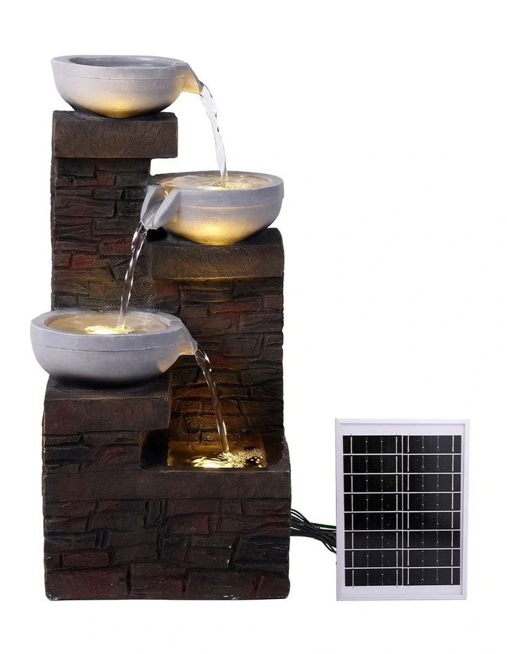 Gardeon Solar Fountain 4 Levels Cascading Bowl Water Feature 75cm Brown image 3