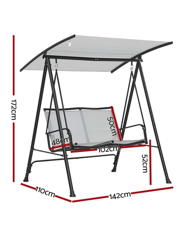 Gardeon Outdoor Swing Chair with Adjustable Canopy 142cmx172cm Stand Grey image 2