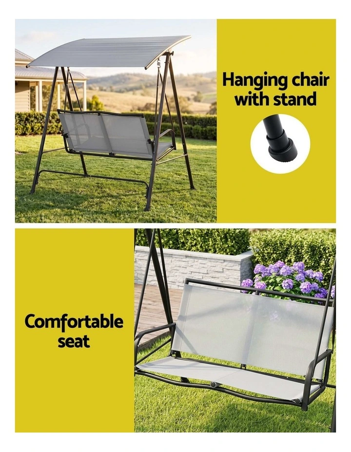 Gardeon Outdoor Swing Chair with Adjustable Canopy 142cmx172cm Stand Grey image 4