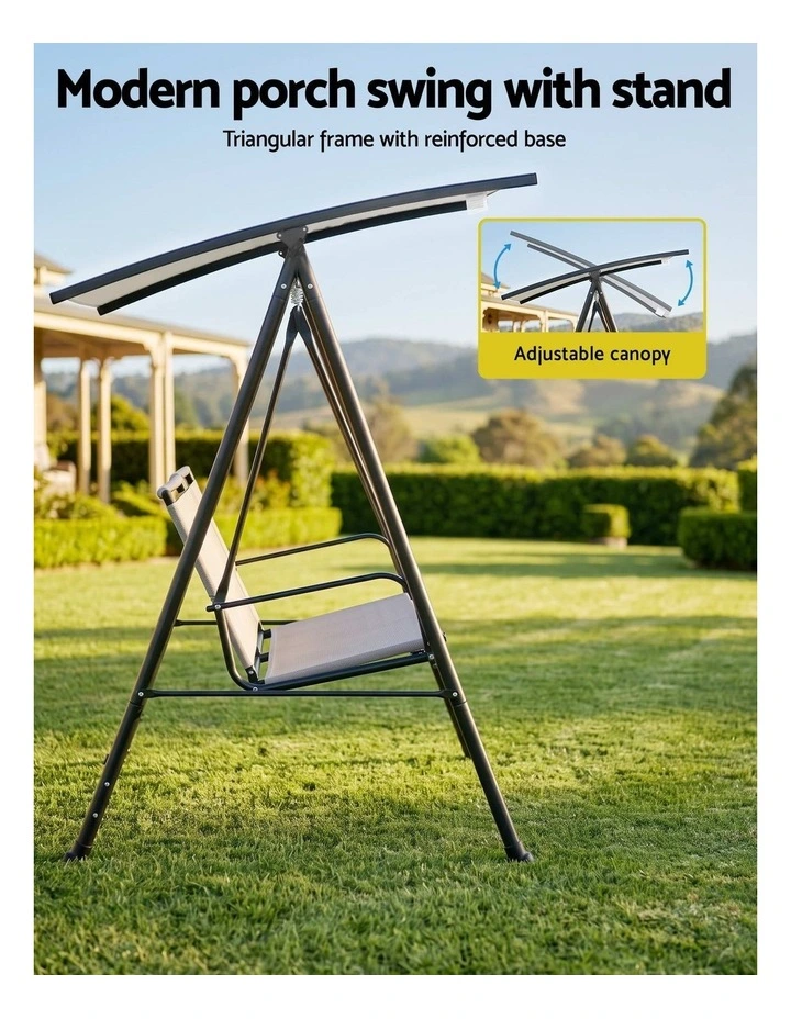 Gardeon Outdoor Swing Chair with Adjustable Canopy 142cmx172cm Stand Grey image 5