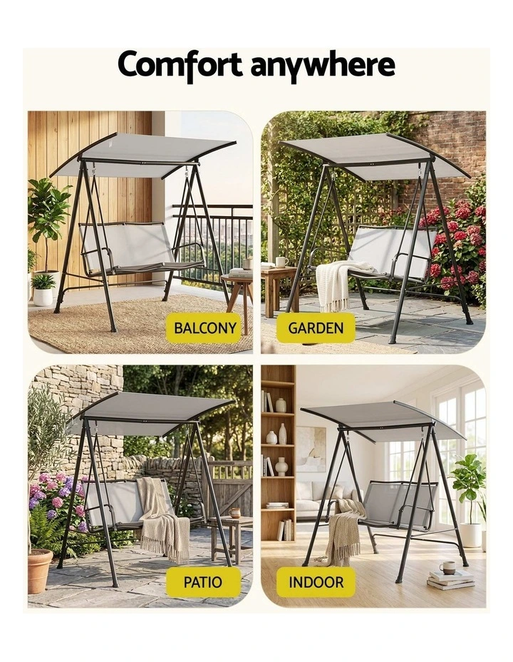 Gardeon Outdoor Swing Chair with Adjustable Canopy 142cmx172cm Stand Grey image 6