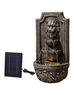 Gardeon Solar Fountain Water Feature Lion Head Wall Fountain 67cm Brown
