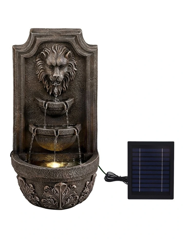 Gardeon Solar Fountain Water Feature Lion Head Wall Fountain 67cm Brown image 3