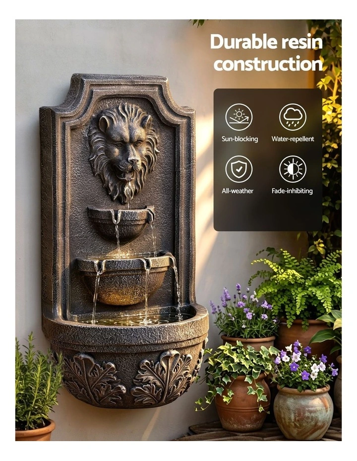 Gardeon Solar Fountain Water Feature Lion Head Wall Fountain 67cm Brown image 6