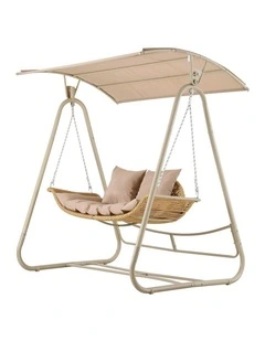 Gardeon Outdoor Swing Chair 2-Seater Rattan Seat with Canopy Beige