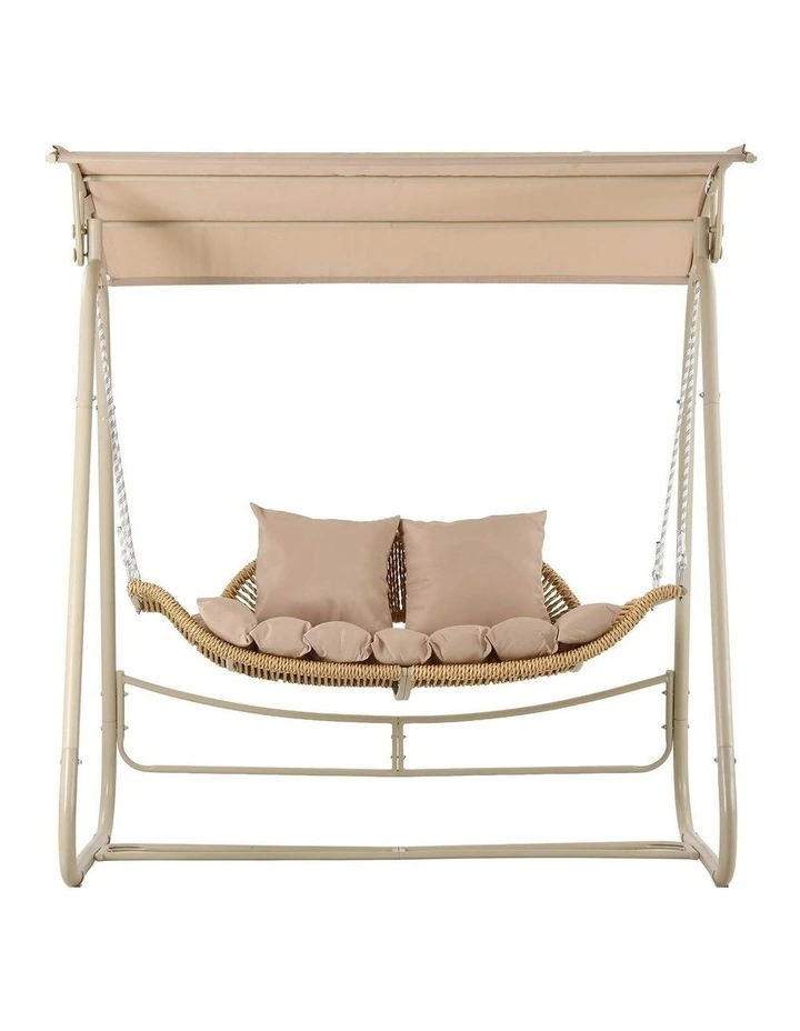 Gardeon Outdoor Swing Chair 2-Seater Rattan Seat with Canopy Beige image 3