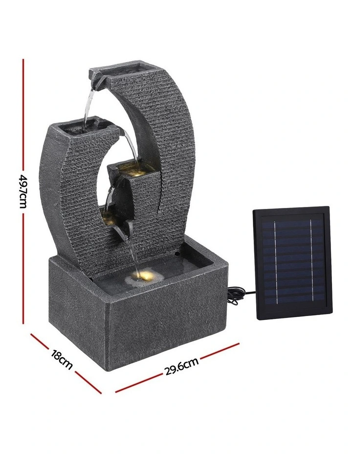 Gardeon Solar Fountain 5 Levels Cascading Water Feature Resin 50cm Black image 2