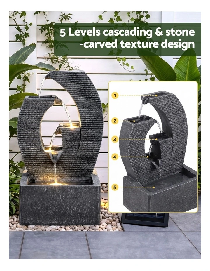 Gardeon Solar Fountain 5 Levels Cascading Water Feature Resin 50cm Black image 4