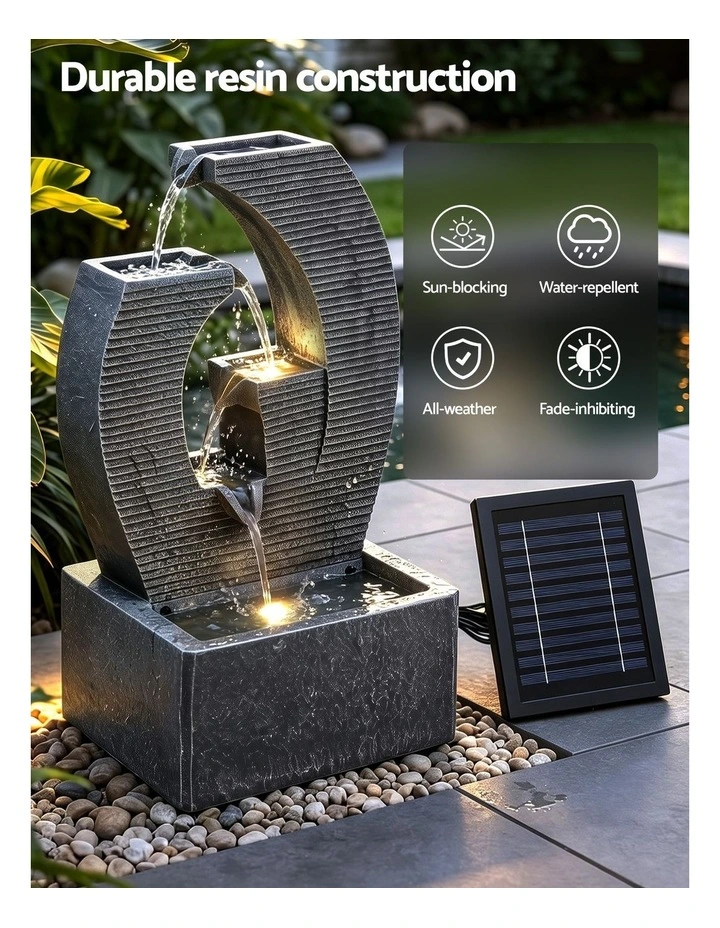 Gardeon Solar Fountain 5 Levels Cascading Water Feature Resin 50cm Black image 6