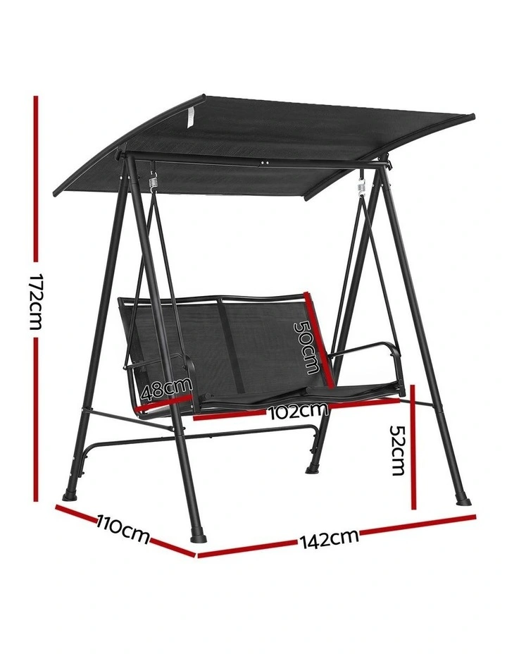 Gardeon Outdoor Swing Chair with Adjustable Canopy 142cmx172cm Stand Black image 2