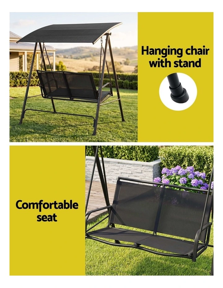 Gardeon Outdoor Swing Chair with Adjustable Canopy 142cmx172cm Stand Black image 4