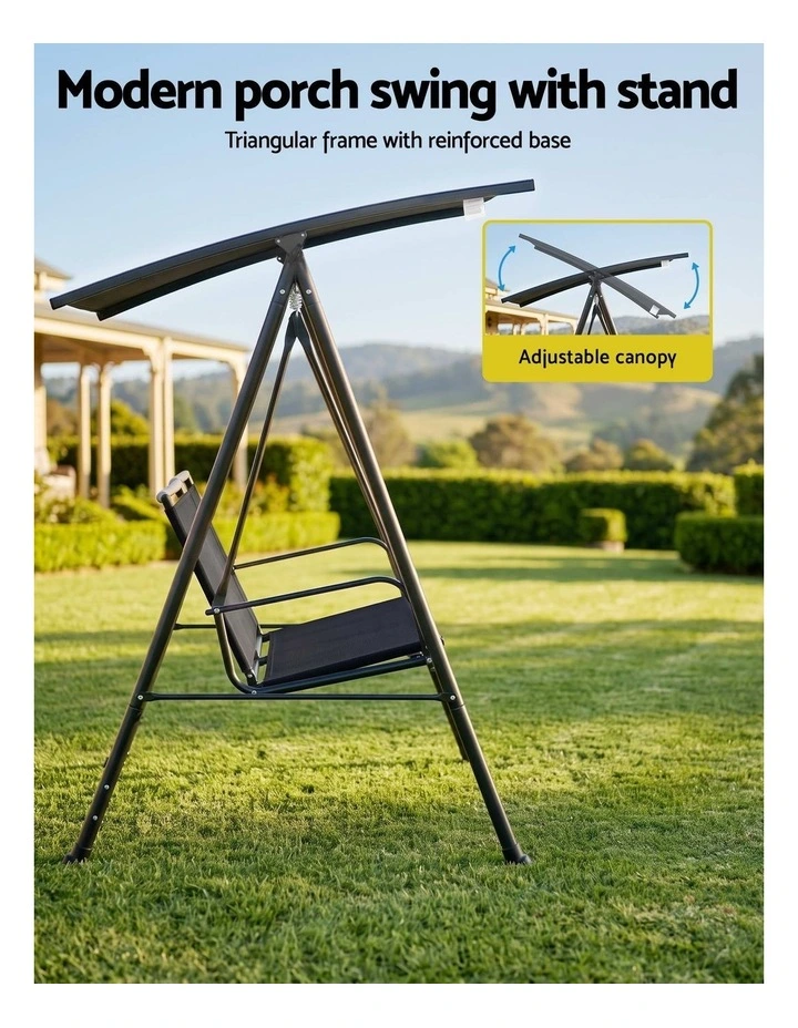 Gardeon Outdoor Swing Chair with Adjustable Canopy 142cmx172cm Stand Black image 5
