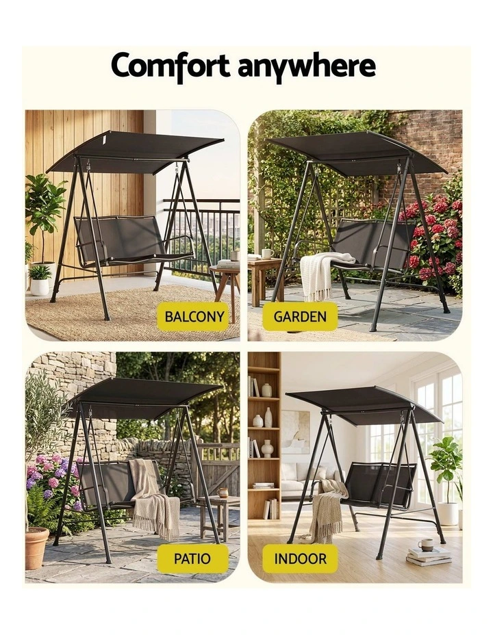 Gardeon Outdoor Swing Chair with Adjustable Canopy 142cmx172cm Stand Black image 6