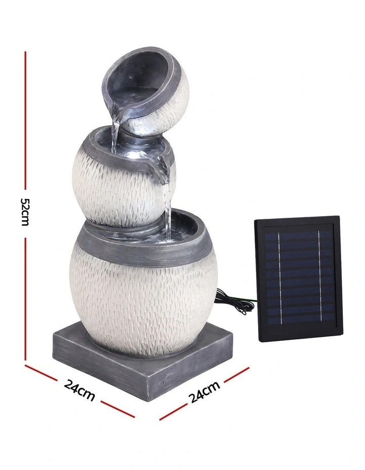 Gardeon Solar Fountain 3 Levels Cascading Bowl Water Feature 52cm Grey image 1