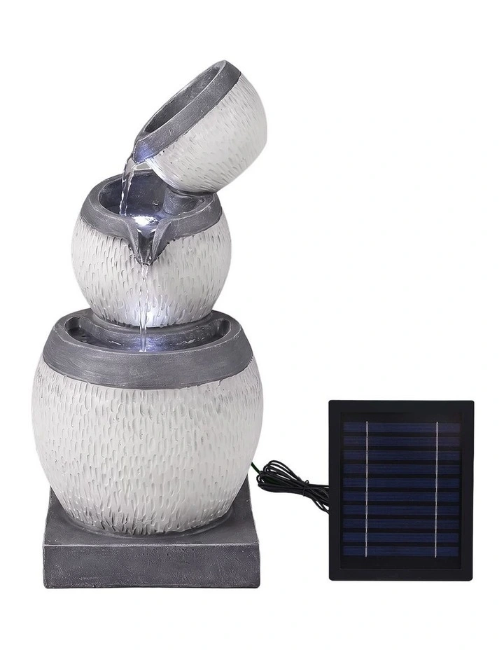 Gardeon Solar Fountain 3 Levels Cascading Bowl Water Feature 52cm Grey image 2