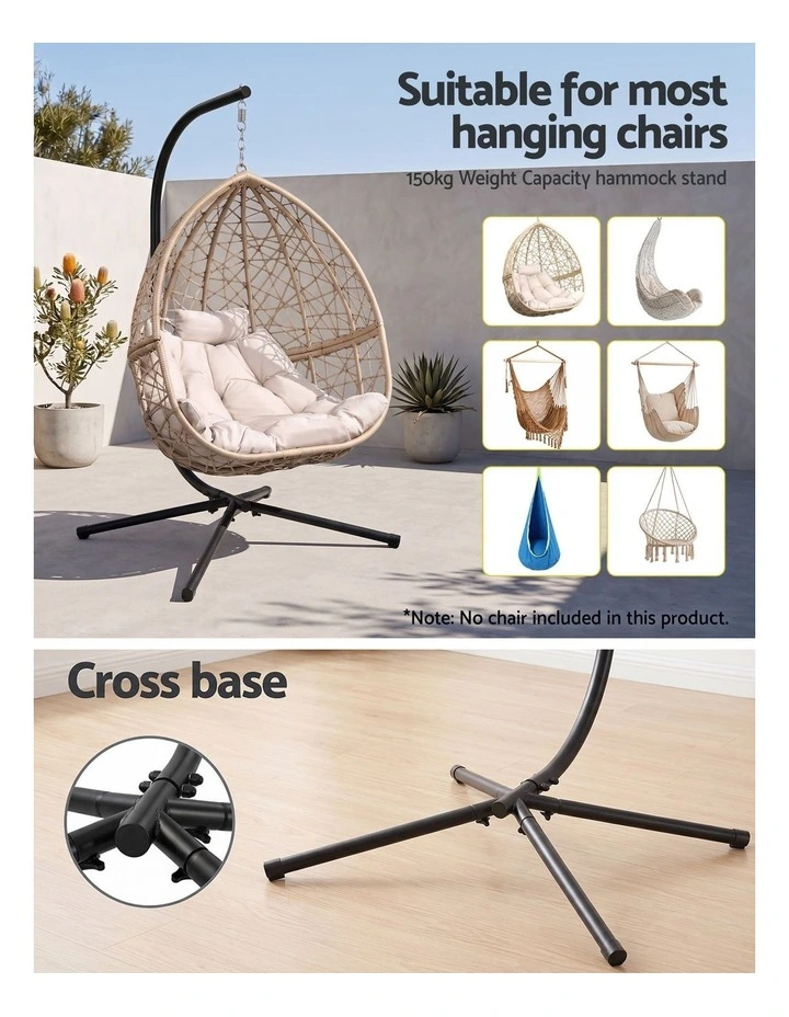 Gardeon Hammock Stand 150kg Capacity Metal Frame for Hanging Chairs Black image 4