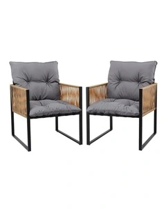 Gardeon 2PC Outdoor Dining Chair Wicker Patio Armchair Cushion Garden Furniture