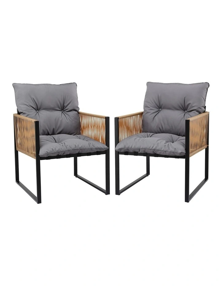 Gardeon 2PC Outdoor Dining Chair Wicker Patio Armchair Cushion Garden Furniture image 1