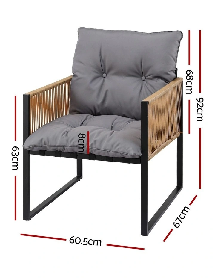 Gardeon 2PC Outdoor Dining Chair Wicker Patio Armchair Cushion Garden Furniture image 2