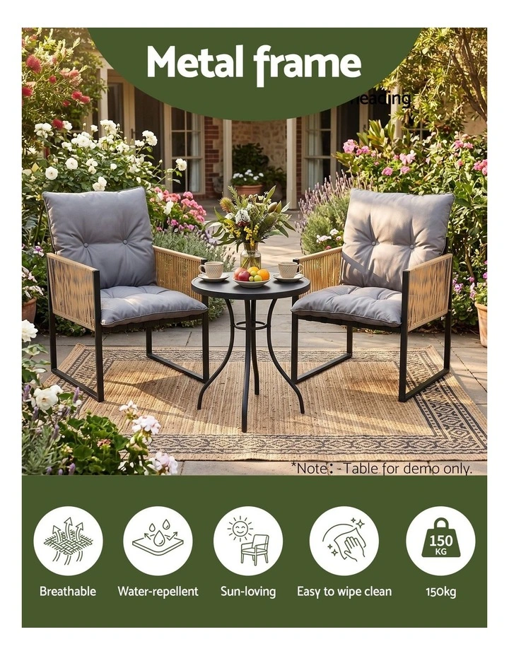 Gardeon 2PC Outdoor Dining Chair Wicker Patio Armchair Cushion Garden Furniture image 3