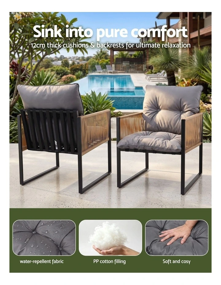 Gardeon 2PC Outdoor Dining Chair Wicker Patio Armchair Cushion Garden Furniture image 4
