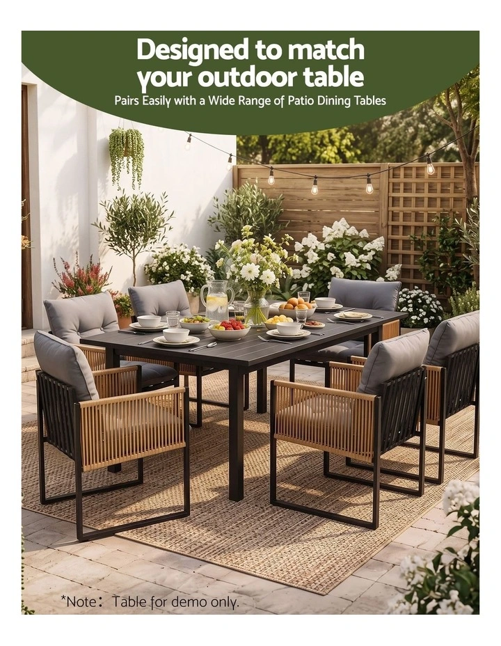 Gardeon 2PC Outdoor Dining Chair Wicker Patio Armchair Cushion Garden Furniture image 5