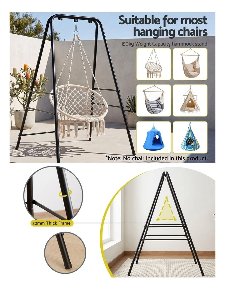 Gardeon Hammock Stand 135cm x180cm Steel Frame for Hanging Chairs Black image 4