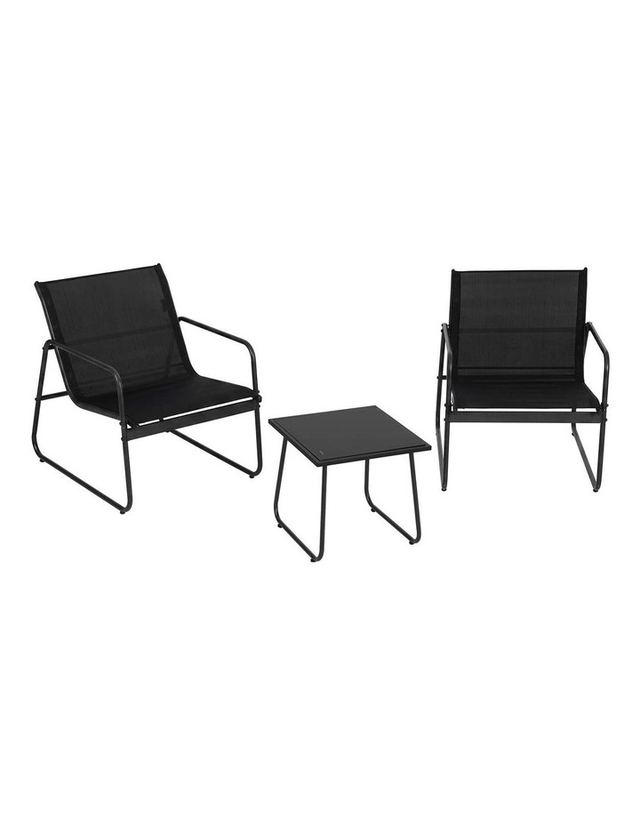 Gardeon Outdoor Bistro Set 3 Piece Patio Furniture Textilene Chairs Glass Table image 3