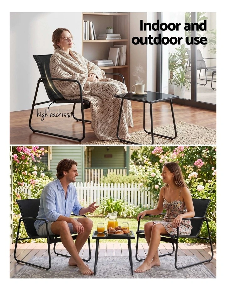 Gardeon Outdoor Bistro Set 3 Piece Patio Furniture Textilene Chairs Glass Table image 6