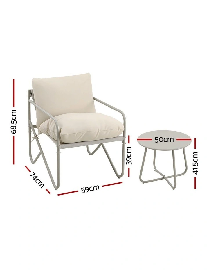 Gardeon Outdoor Bistro Set 3 Piece Patio Furniture Conversation Table and Chairs Khaki image 2