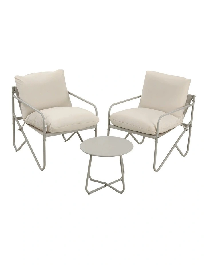Gardeon Outdoor Bistro Set 3 Piece Patio Furniture Conversation Table and Chairs Khaki image 3