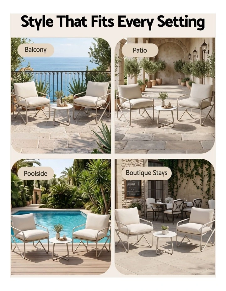 Gardeon Outdoor Bistro Set 3 Piece Patio Furniture Conversation Table and Chairs Khaki image 5