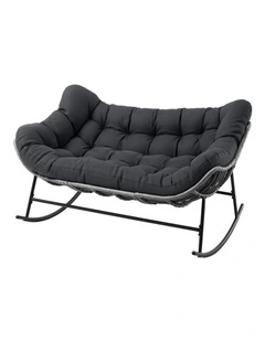 Gardeon Outdoor Rocking Chair Loveseat Wicker 2 Seater Cushion Patio Furniture Grey
