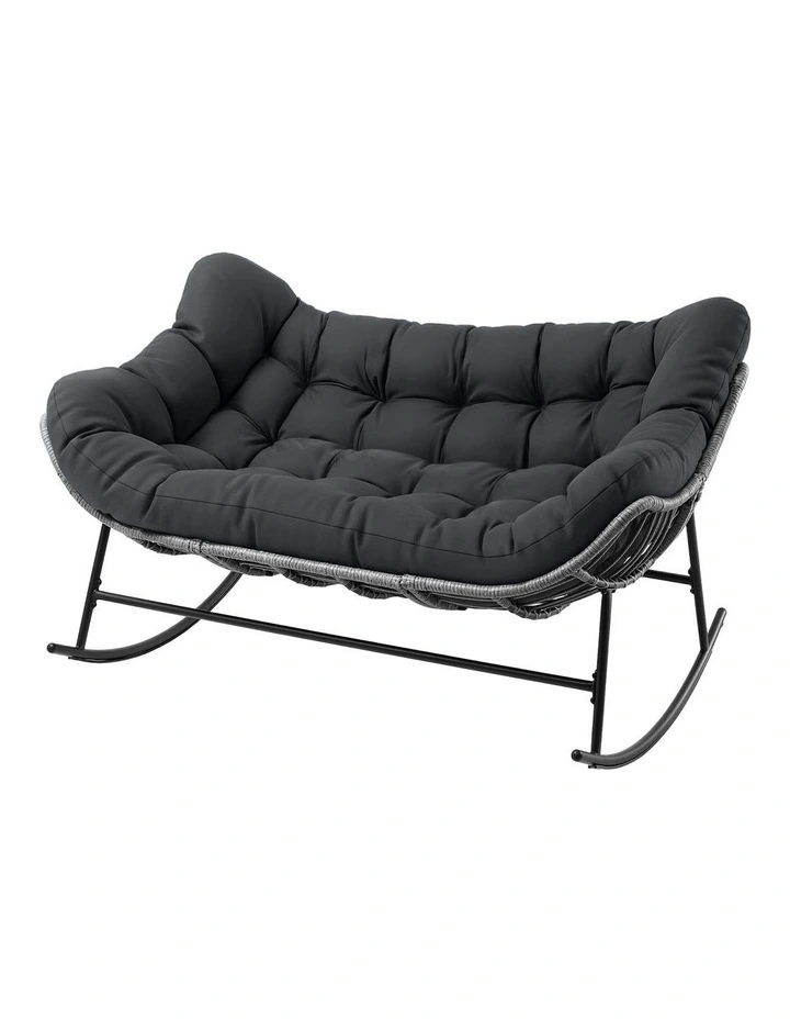 Gardeon Outdoor Rocking Chair Loveseat Wicker 2 Seater Cushion Patio Furniture Grey image 1