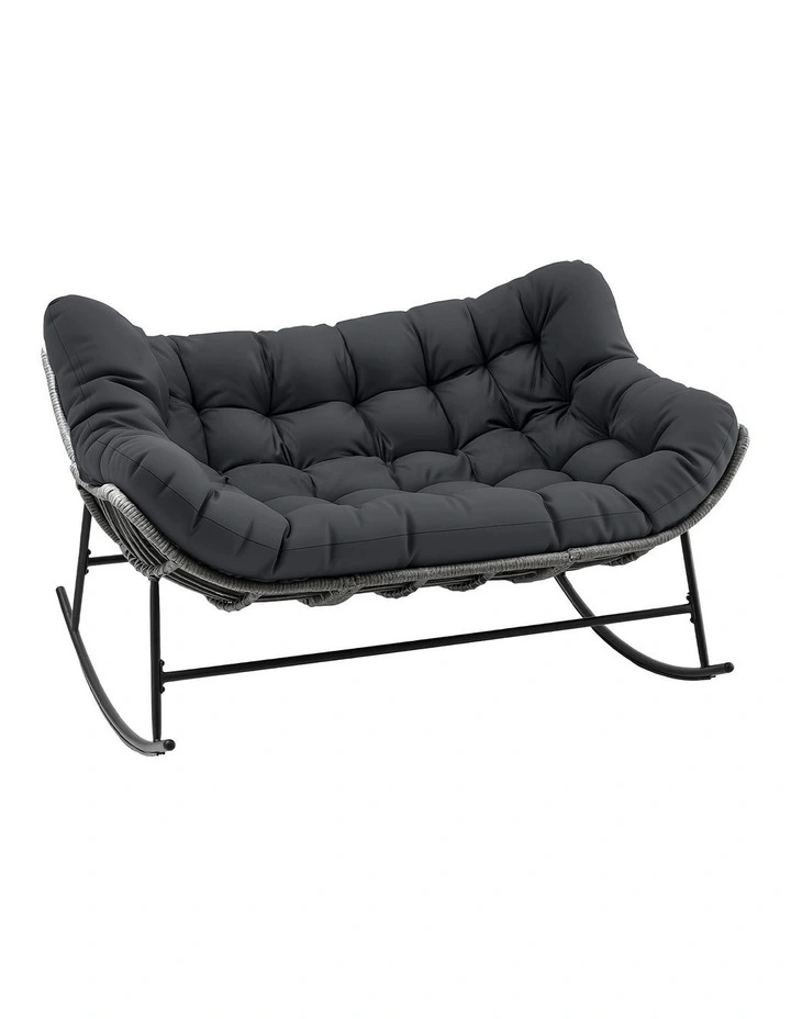 Gardeon Outdoor Rocking Chair Loveseat Wicker 2 Seater Cushion Patio Furniture Grey image 3