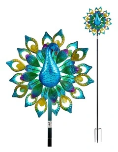 Gardeon Garden Windmill Solar Light Colorful Peacock Metal Spinner 190cm