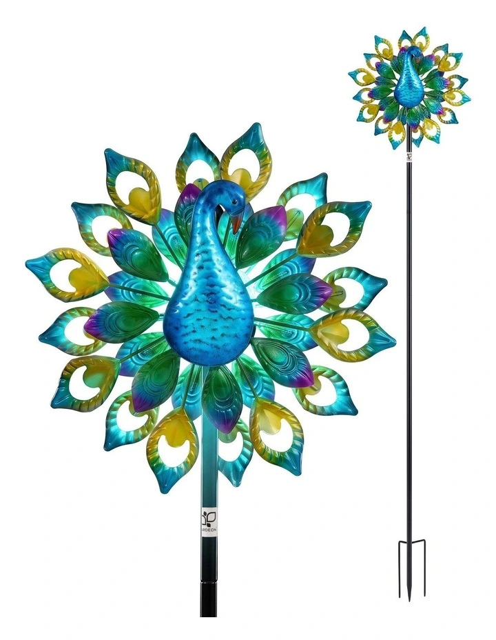 Gardeon Garden Windmill Solar Light Colorful Peacock Metal Spinner 190cm image 1