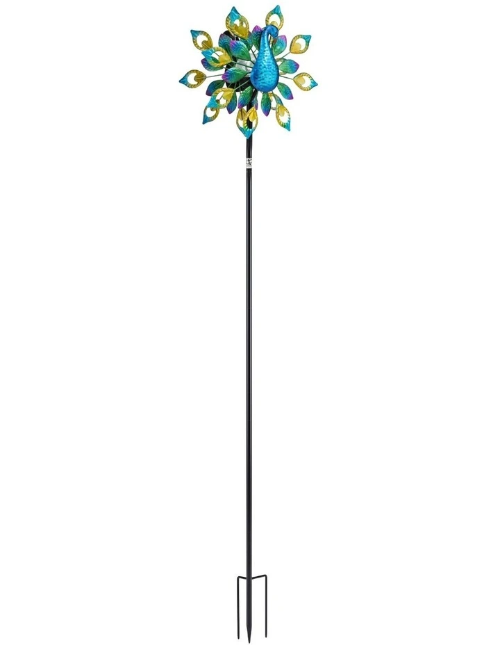 Gardeon Garden Windmill Solar Light Colorful Peacock Metal Spinner 190cm image 3