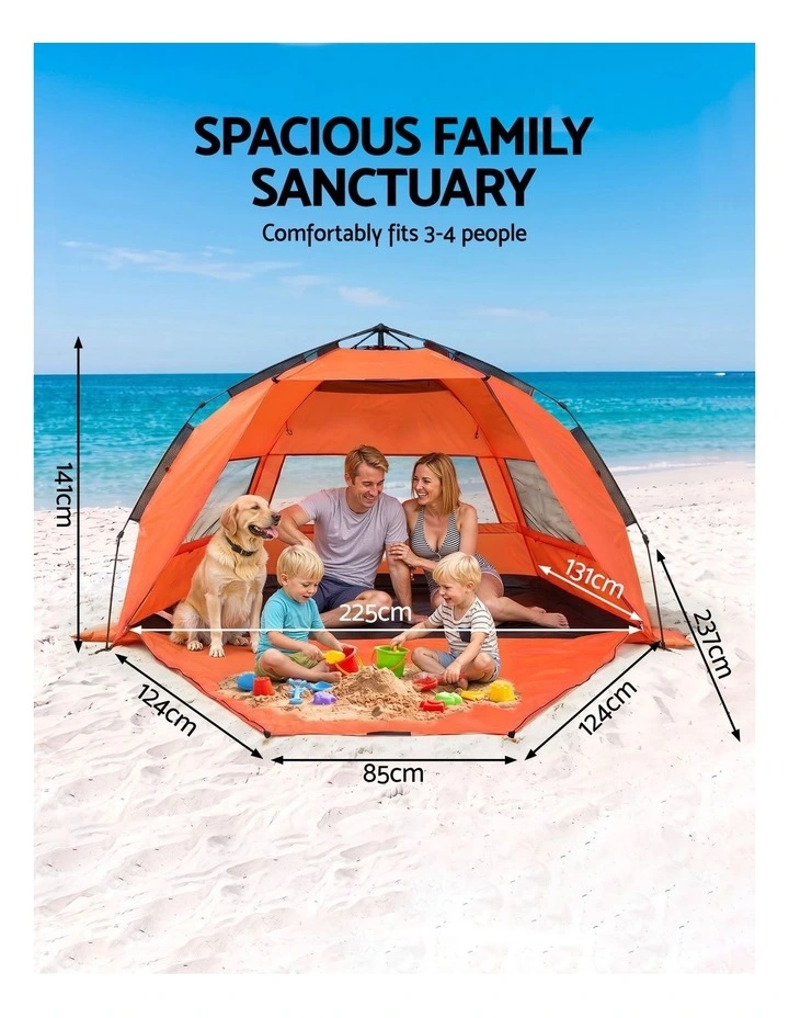 Weisshorn Beach Tent 3-4 Person Pop Up Sun Shade UPF 50 Automatic Outdoor Orange image 2