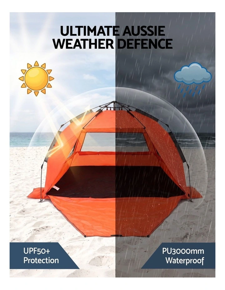 Weisshorn Beach Tent 3-4 Person Pop Up Sun Shade UPF 50 Automatic Outdoor Orange image 4
