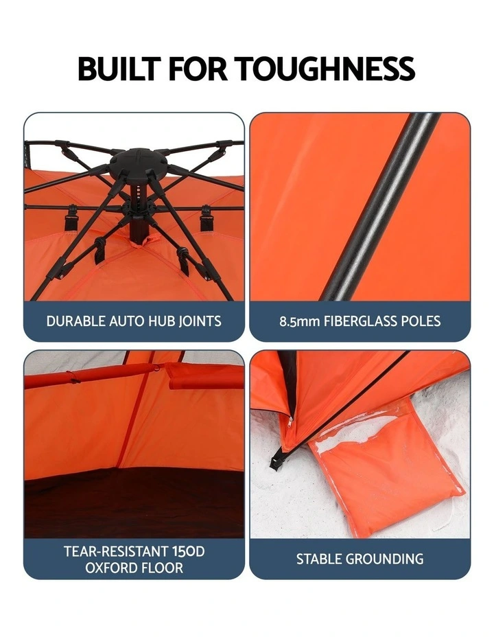 Weisshorn Beach Tent 3-4 Person Pop Up Sun Shade UPF 50 Automatic Outdoor Orange image 5