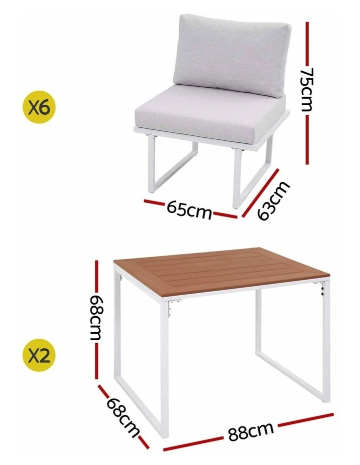Gardeon 6 Seater Outdoor Dining Sofa Set Steel Frame Cushions White image 2