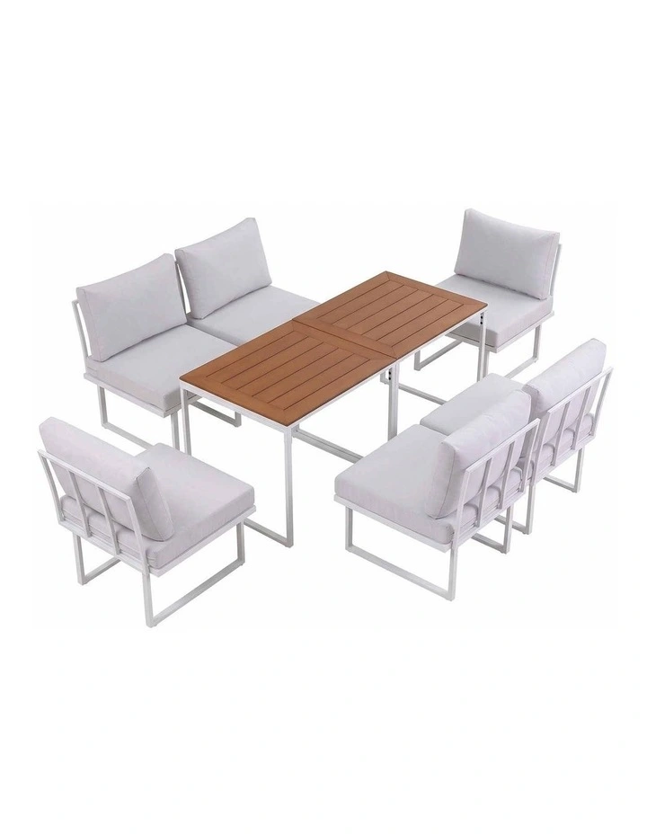 Gardeon 6 Seater Outdoor Dining Sofa Set Steel Frame Cushions White image 3