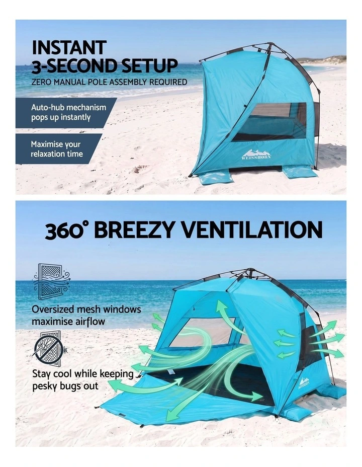 Weisshorn Beach Tent 3-4 Person Pop Up Sun Shade UPF 50 Automatic Outdoor Blue image 3