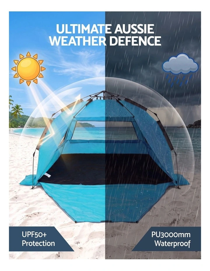 Weisshorn Beach Tent 3-4 Person Pop Up Sun Shade UPF 50 Automatic Outdoor Blue image 4