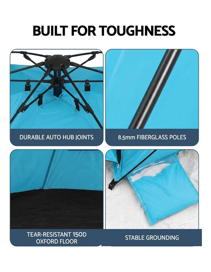 Weisshorn Beach Tent 3-4 Person Pop Up Sun Shade UPF 50 Automatic Outdoor Blue image 5