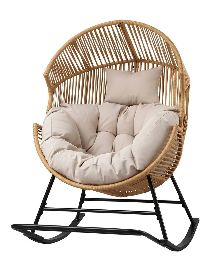 Gardeon Outdoor Egg Rocking Chair Rattan Lounger with Thick Cushion Patio Furniture Natural image 1