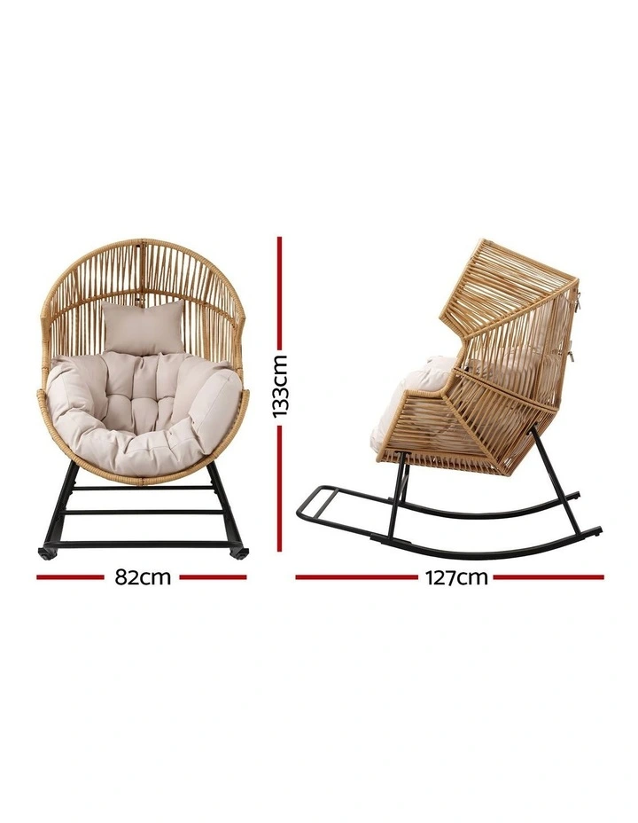 Gardeon Outdoor Egg Rocking Chair Rattan Lounger with Thick Cushion Patio Furniture Natural image 2