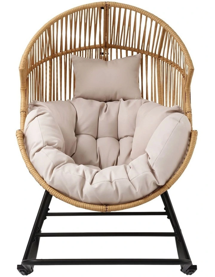 Gardeon Outdoor Egg Rocking Chair Rattan Lounger with Thick Cushion Patio Furniture Natural image 3